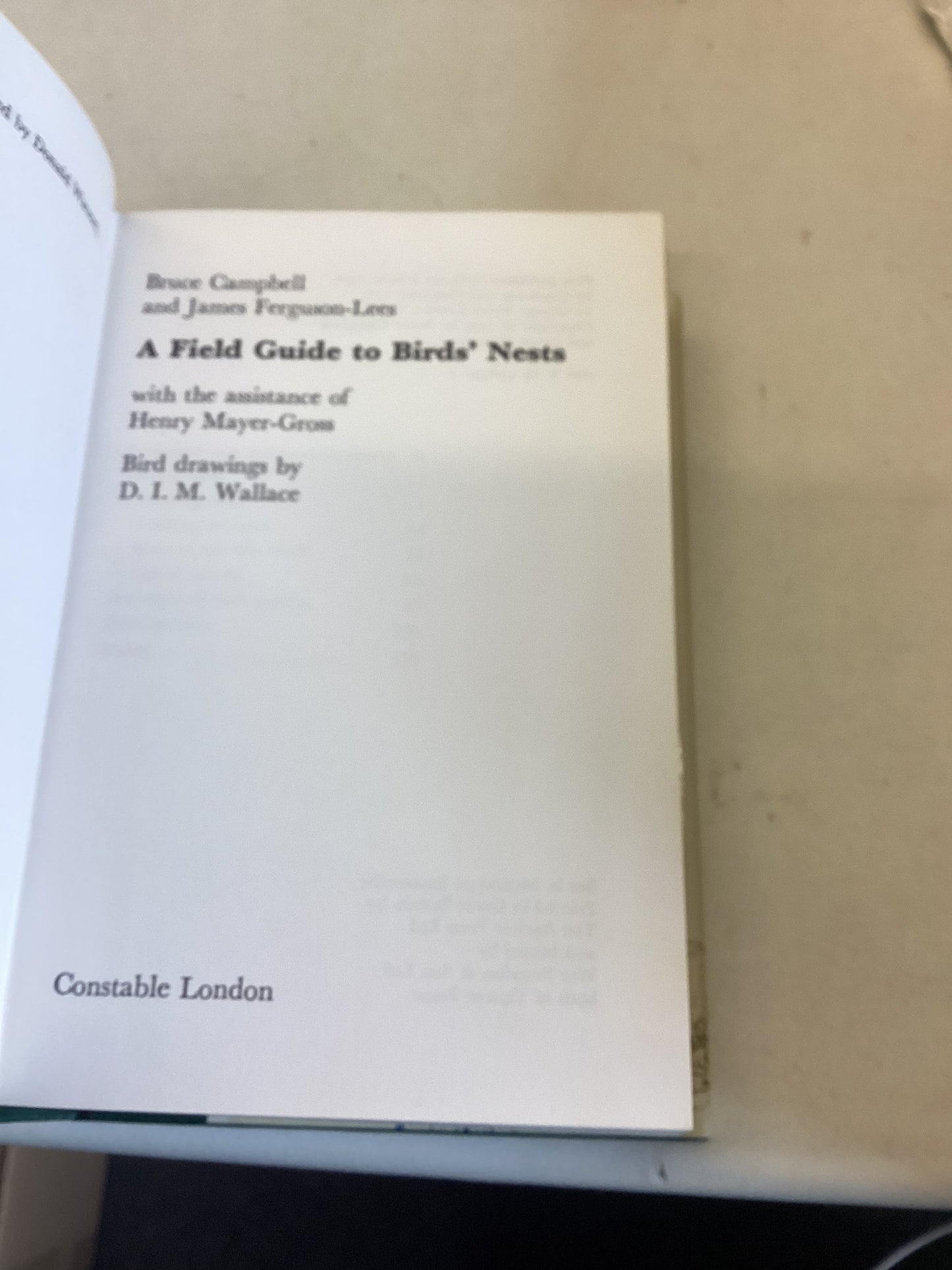 A Field Guide To Bird's Nests Bruce Campbell and James Ferguson-Lees