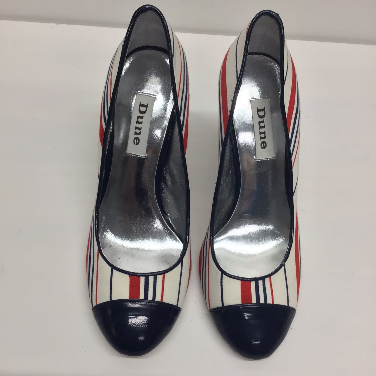 Dune Red, White, Blue Striped Court Heels Size 3 UK w/Matching Clutch Bag