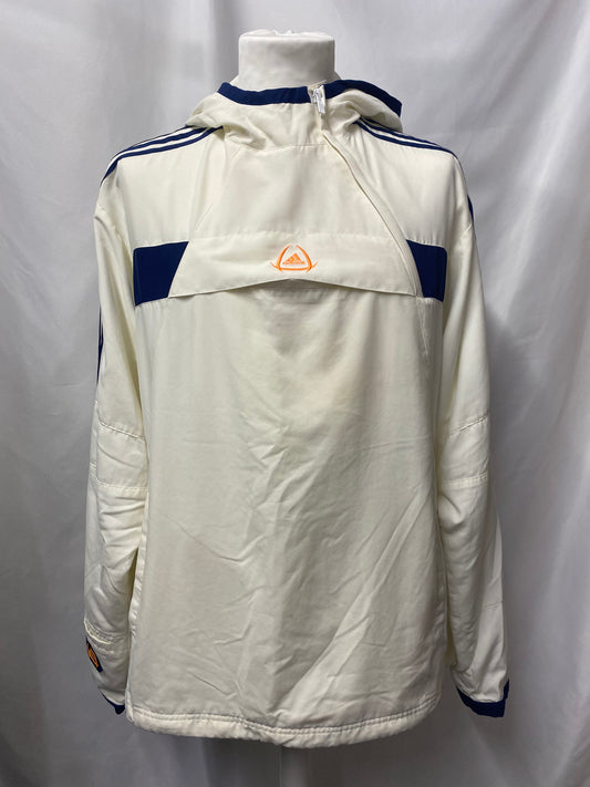 Adidas White and Navy Quarter Zip Pullover Hoodie Large