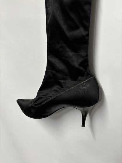 Stella McCartney Black Point Thigh High Heeled Boots 6