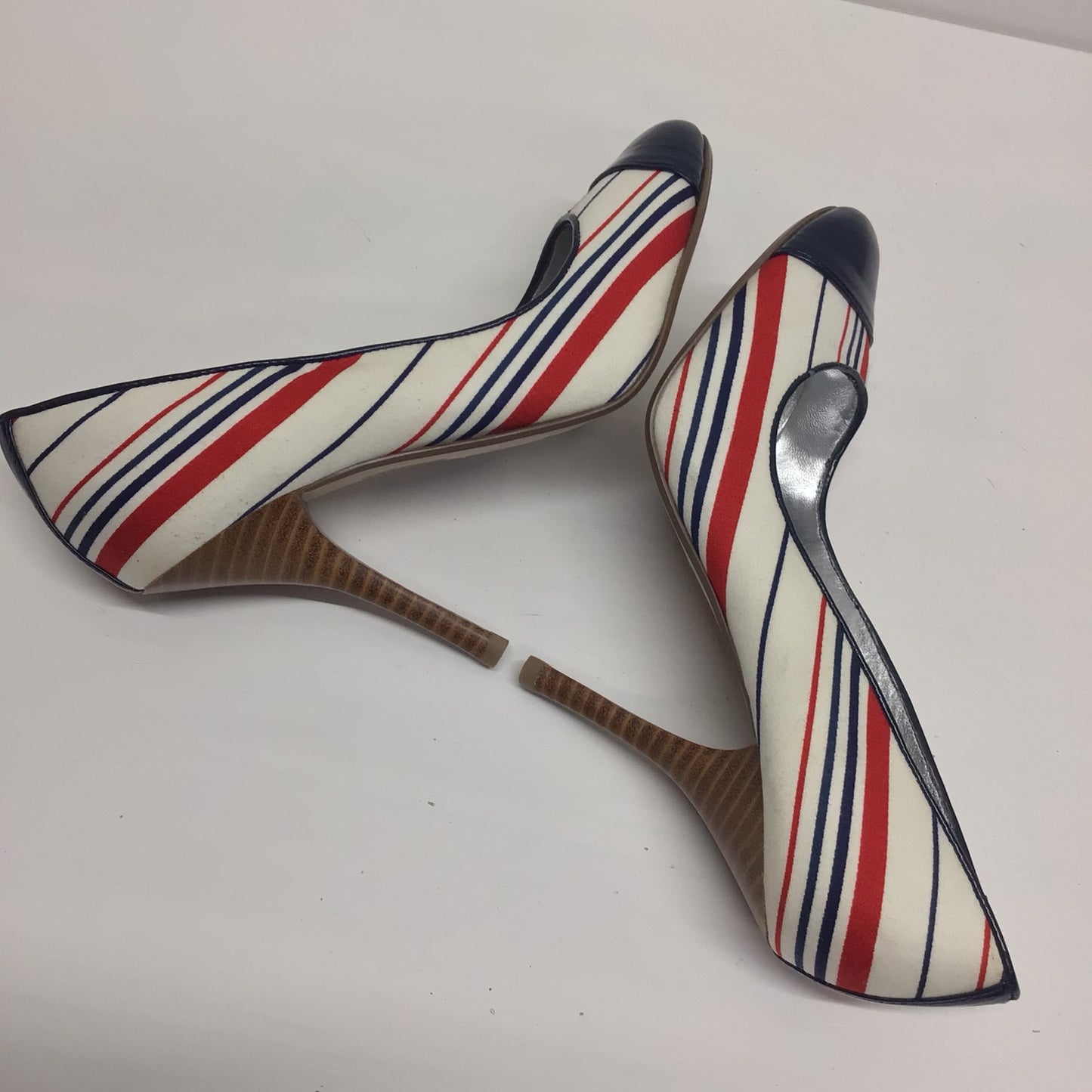 Dune Red, White, Blue Striped Court Heels Size 3 UK w/Matching Clutch Bag