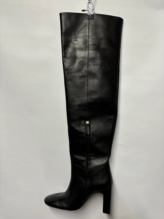 Zara Black Heeled Thigh High Leather Boots 7/40