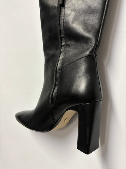 Zara Black Heeled Thigh High Leather Boots 7/40