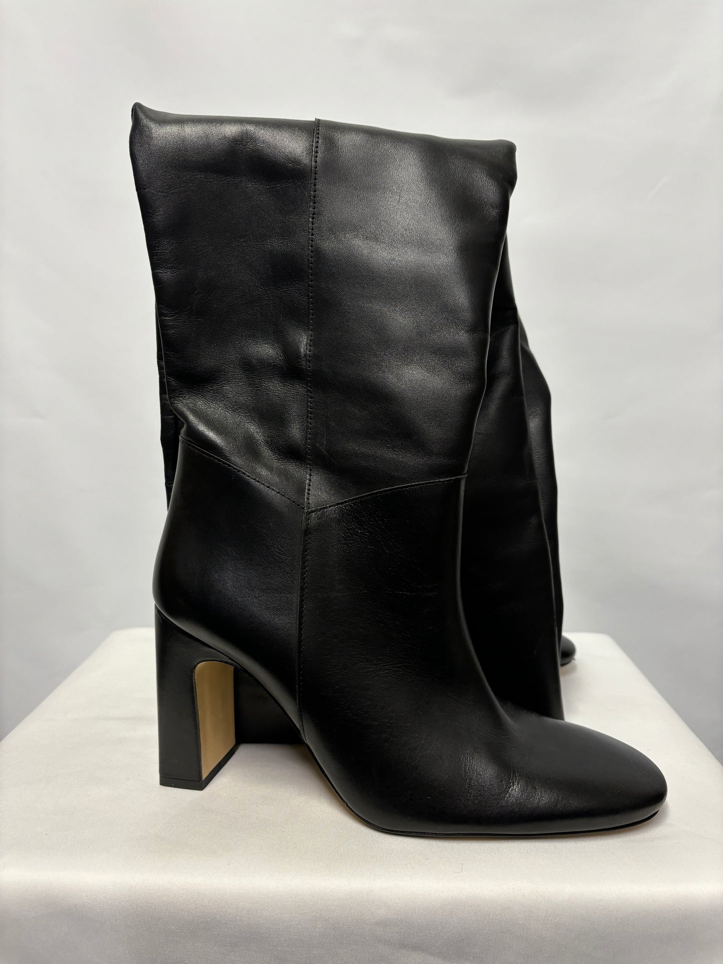 Zara Black Heeled Thigh High Leather Boots 7/40