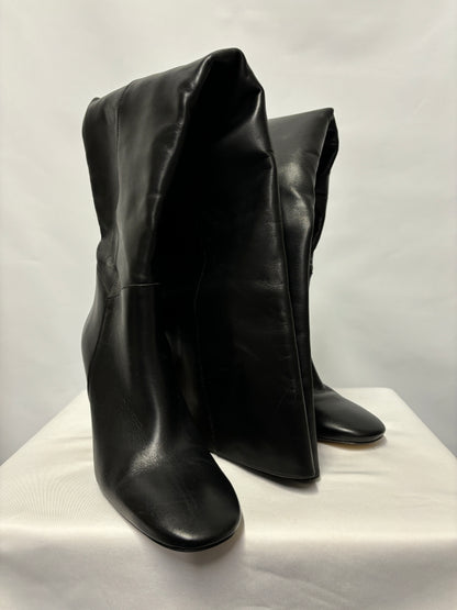 Zara Black Heeled Thigh High Leather Boots 7/40