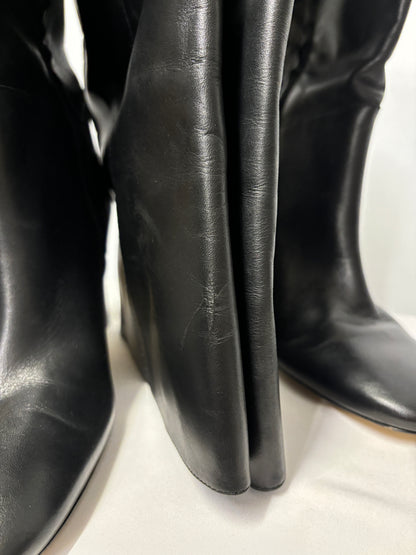 Zara Black Heeled Thigh High Leather Boots 7/40