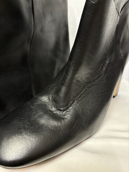 Zara Black Heeled Thigh High Leather Boots 7/40