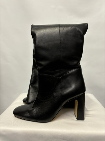 Zara Black Heeled Thigh High Leather Boots 7/40