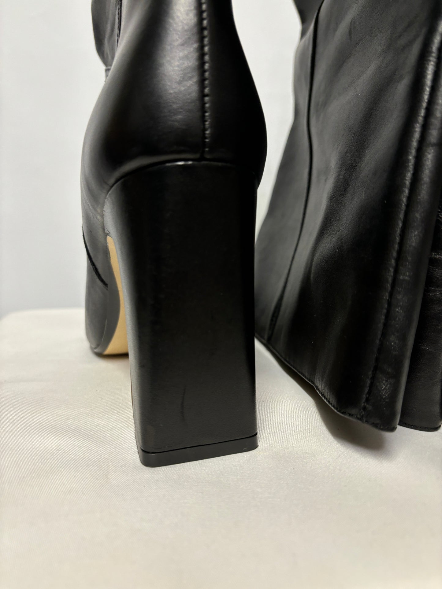 Zara Black Heeled Thigh High Leather Boots 7/40