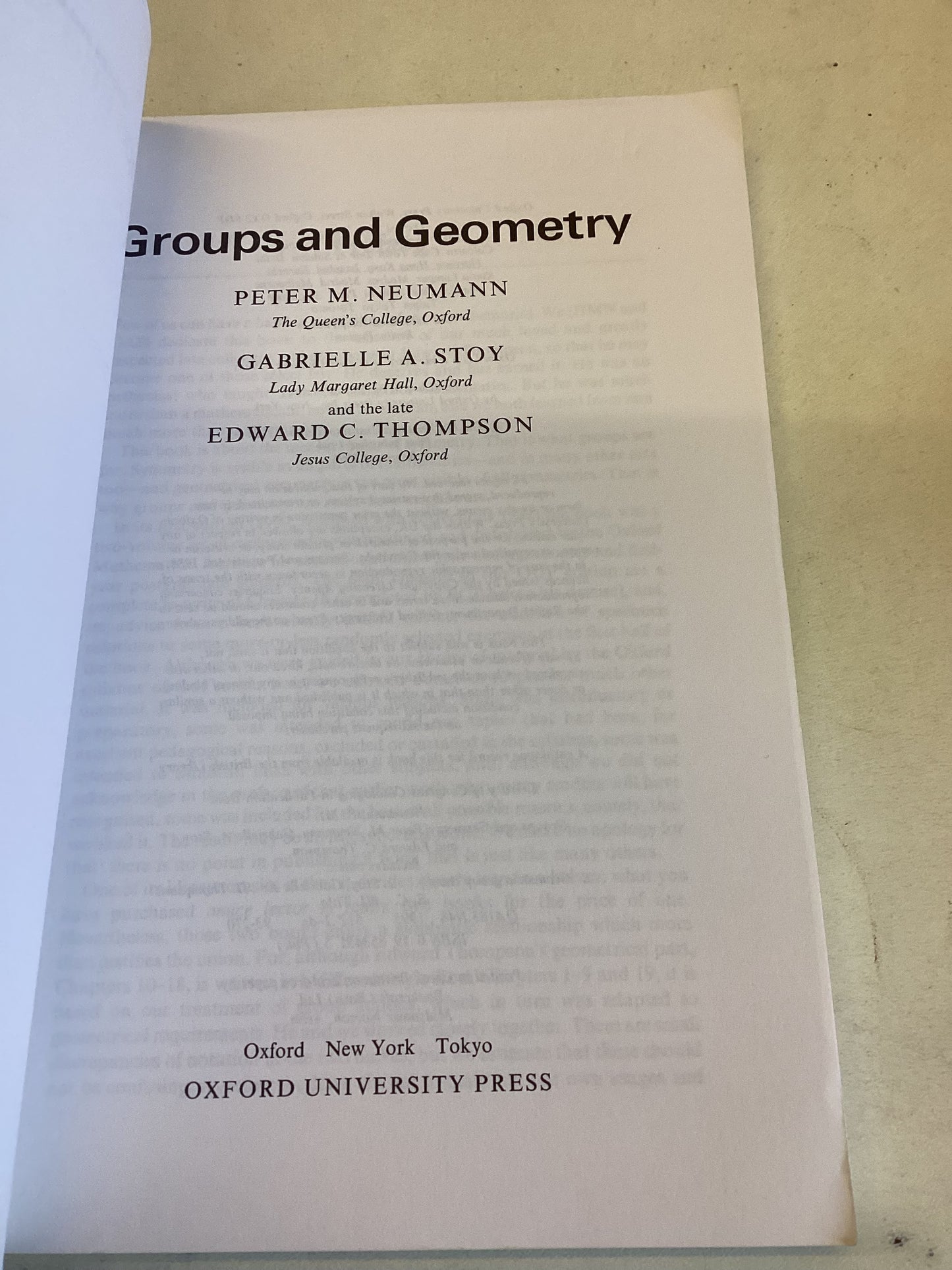 Groups and Geometry Peter Neumann Gabrielle Stoy Edward Thompson