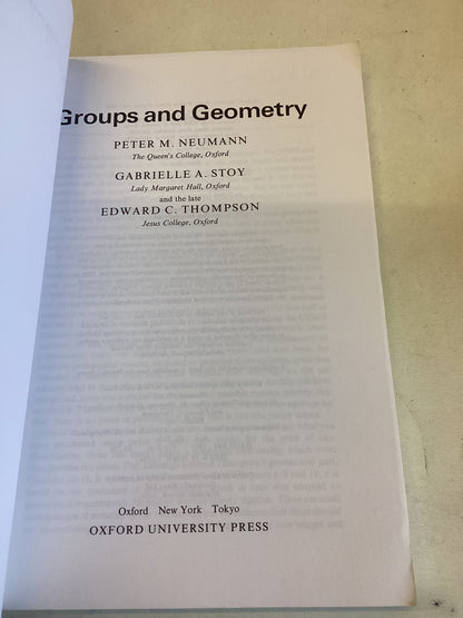 Groups and Geometry Peter Neumann Gabrielle Stoy Edward Thompson