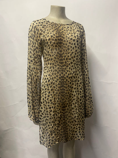 Melissa Odabash Brown leopard Silk Sheer Beach Cover Up Small