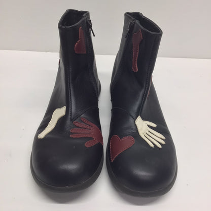 Camper Black Leather Ankle Boots w/Red & White Detail Size 4 UK (37 EU)