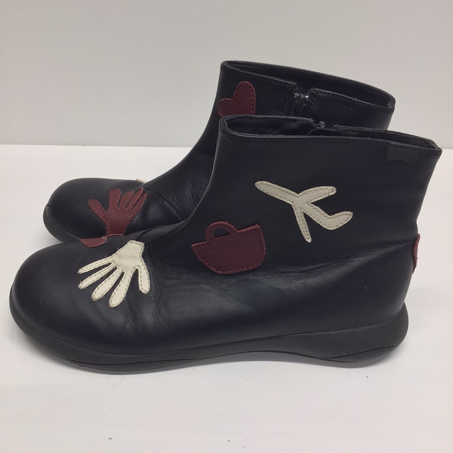 Camper Black Leather Ankle Boots w/Red & White Detail Size 4 UK (37 EU)