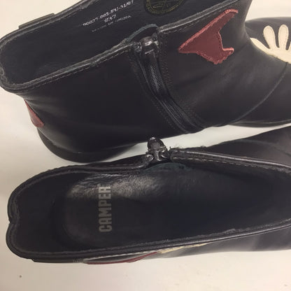 Camper Black Leather Ankle Boots w/Red & White Detail Size 4 UK (37 EU)