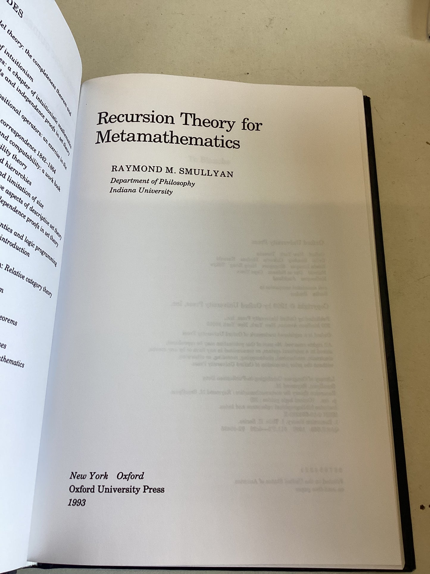 Recursion Theory For Metamathematics Oxford Logic Guides 22 Raymond M Smullyan