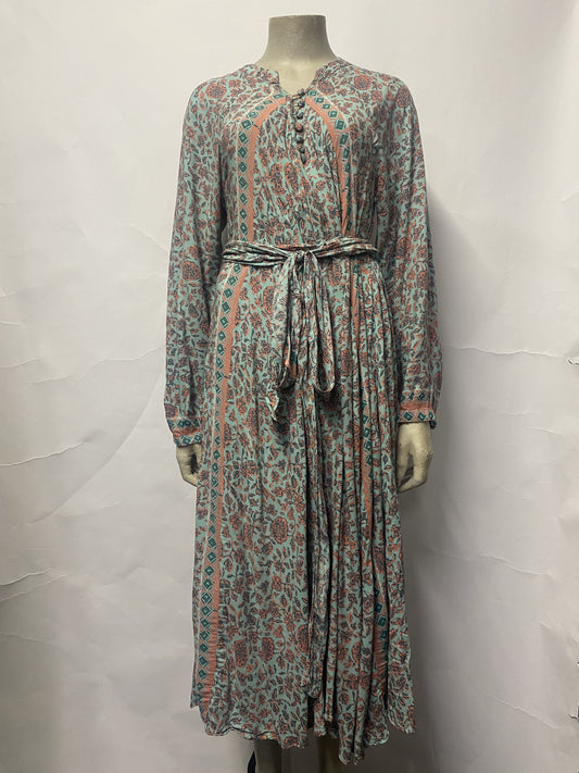 Natalie Martin Blue Floral Cotton Midi Dress XS