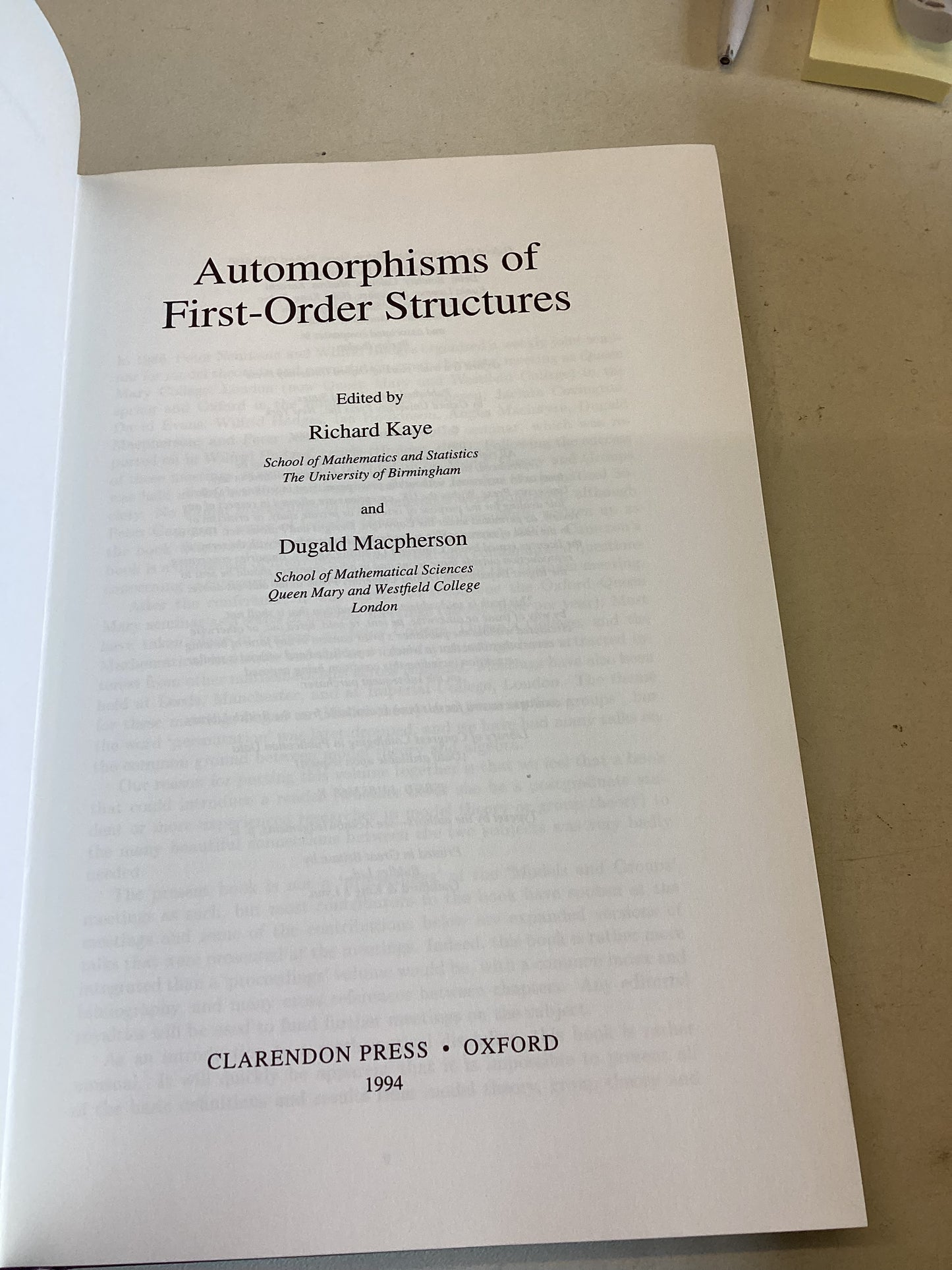 Automorphisms of First Order Structures Edited By Richard Kaye and Dugald MacPherson