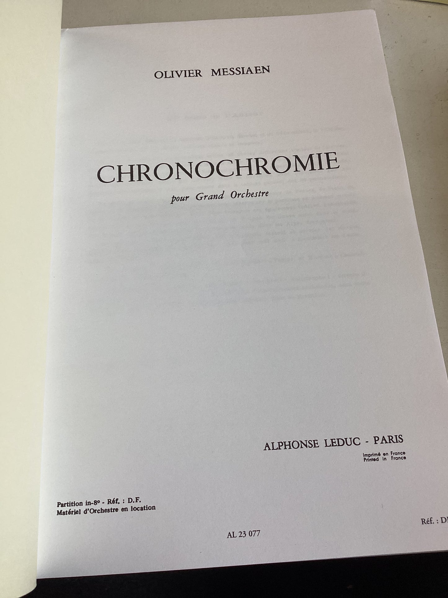 Chronochromie Pour Grand Orchestre Olivier Messiaen