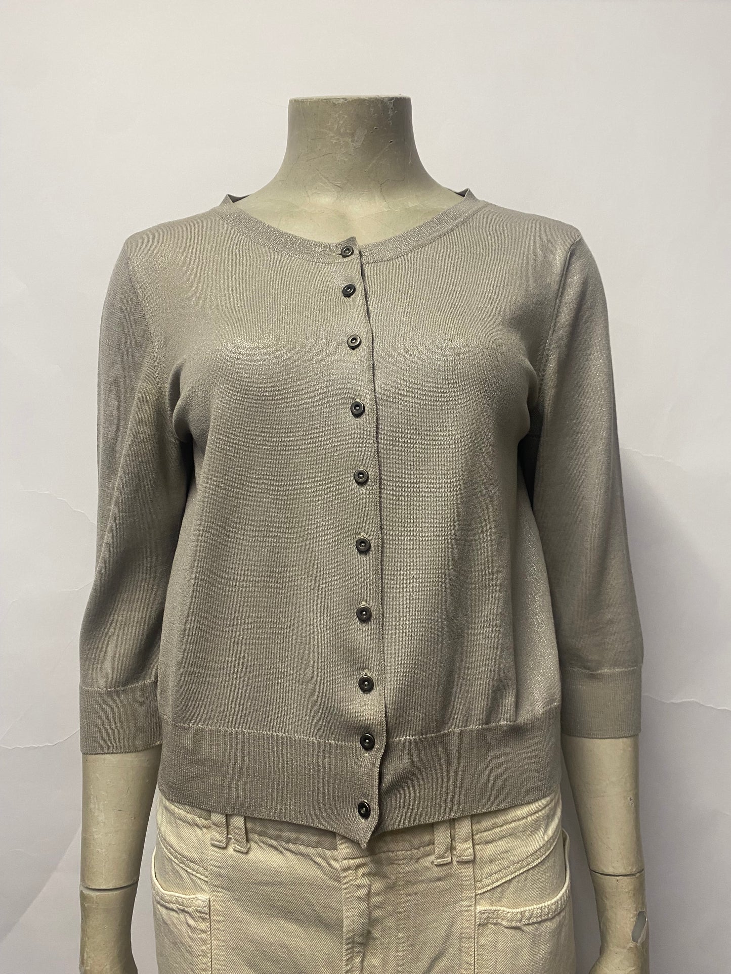 Lorina Antoniazzi Beige Metallic Cotton Cardigan Medium