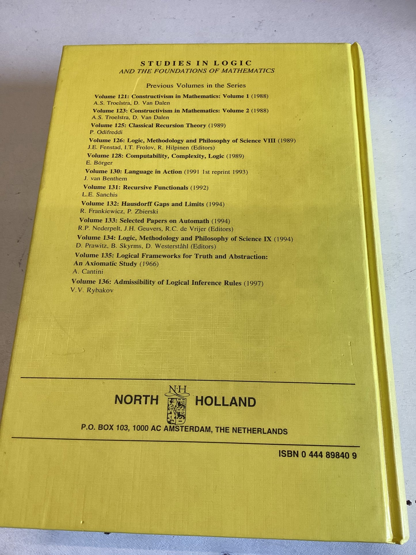 Handbook of Proof Theory Volume 137 Publisher Elsevier Editor Samuel R Buss