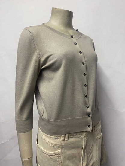 Lorina Antoniazzi Beige Metallic Cotton Cardigan Medium