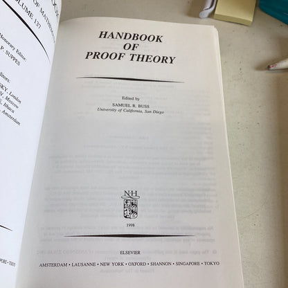 Handbook of Proof Theory Volume 137 Publisher Elsevier Editor Samuel R Buss