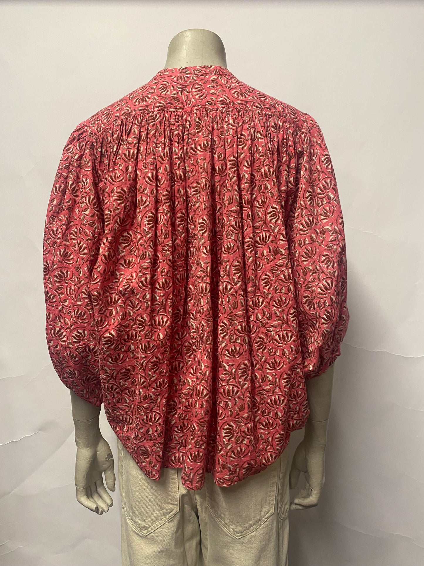 by Iris Pink Indian Floral Print Cotton Balloon Sleeve Cotton Blouse Small BNWT