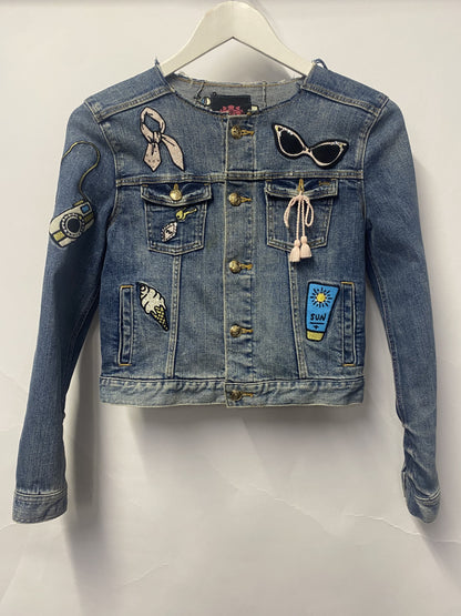 Juicy Couture Blue Denim Decorative Cropped Jacket 12/8