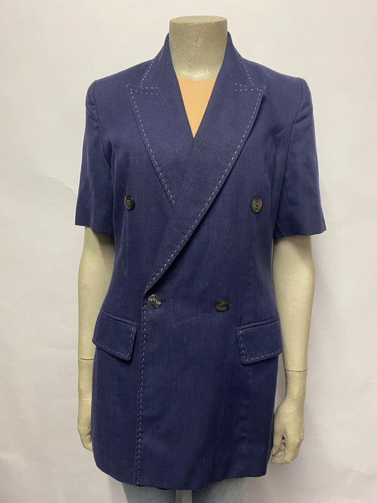 Alexon Vintage Blue Linen Blend Double Breasted Longline Shirt/Jacket 8