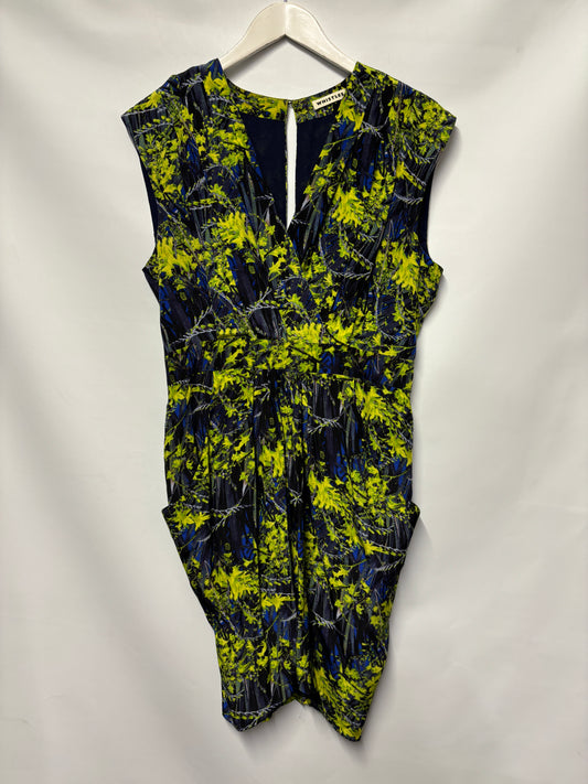 Whistles Blue and Green Leaf Print Silk Dress 12