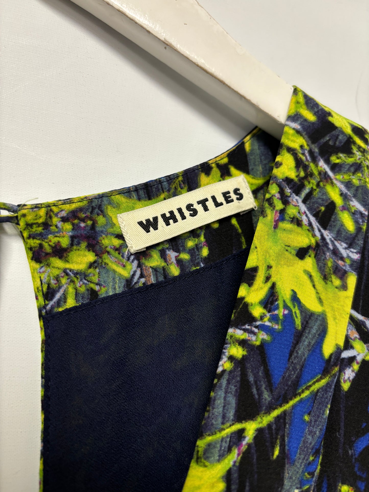 Whistles Blue and Green Leaf Print Silk Dress 12