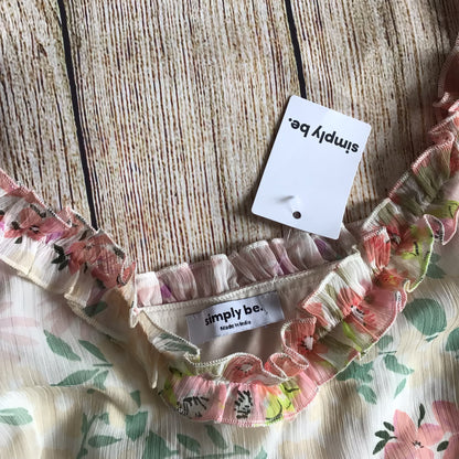BNWT Simply Be Pale Pink Green Yellow Floral Print Frill Dress Size 22 UK