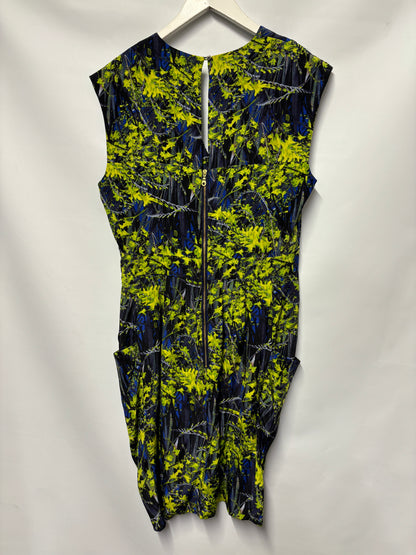 Whistles Blue and Green Leaf Print Silk Dress 12