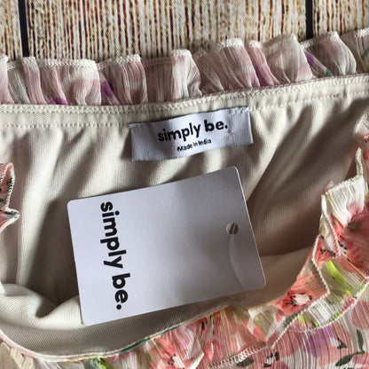 BNWT Simply Be Pale Pink Green Yellow Floral Print Frill Dress Size 22 UK