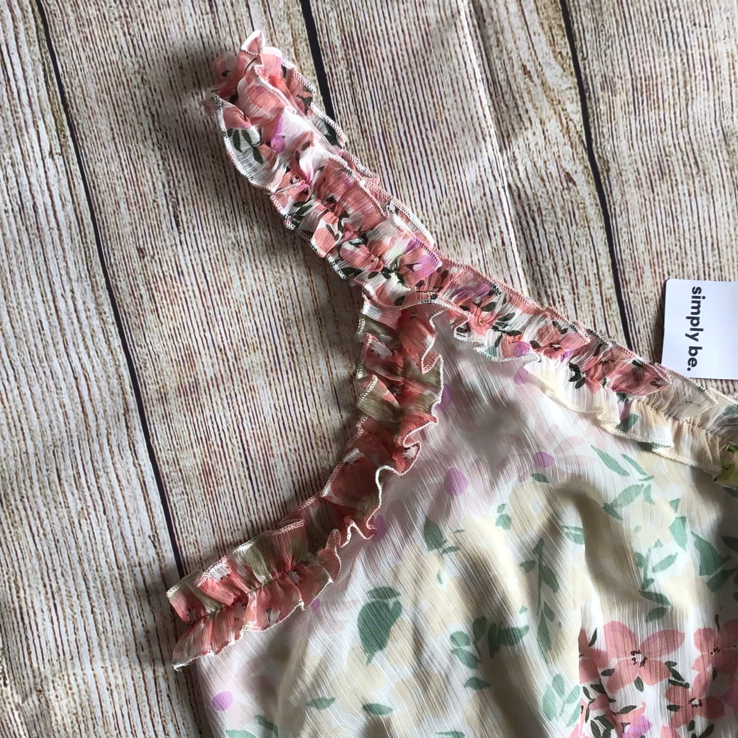 BNWT Simply Be Pale Pink Green Yellow Floral Print Frill Dress Size 22 UK
