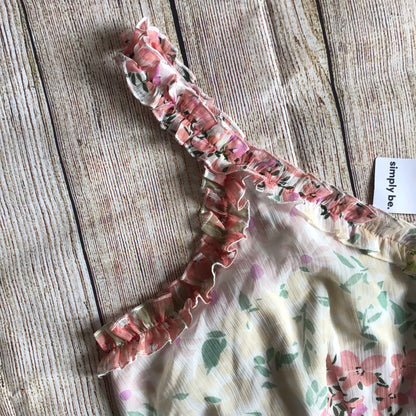 BNWT Simply Be Pale Pink Green Yellow Floral Print Frill Dress Size 22 UK
