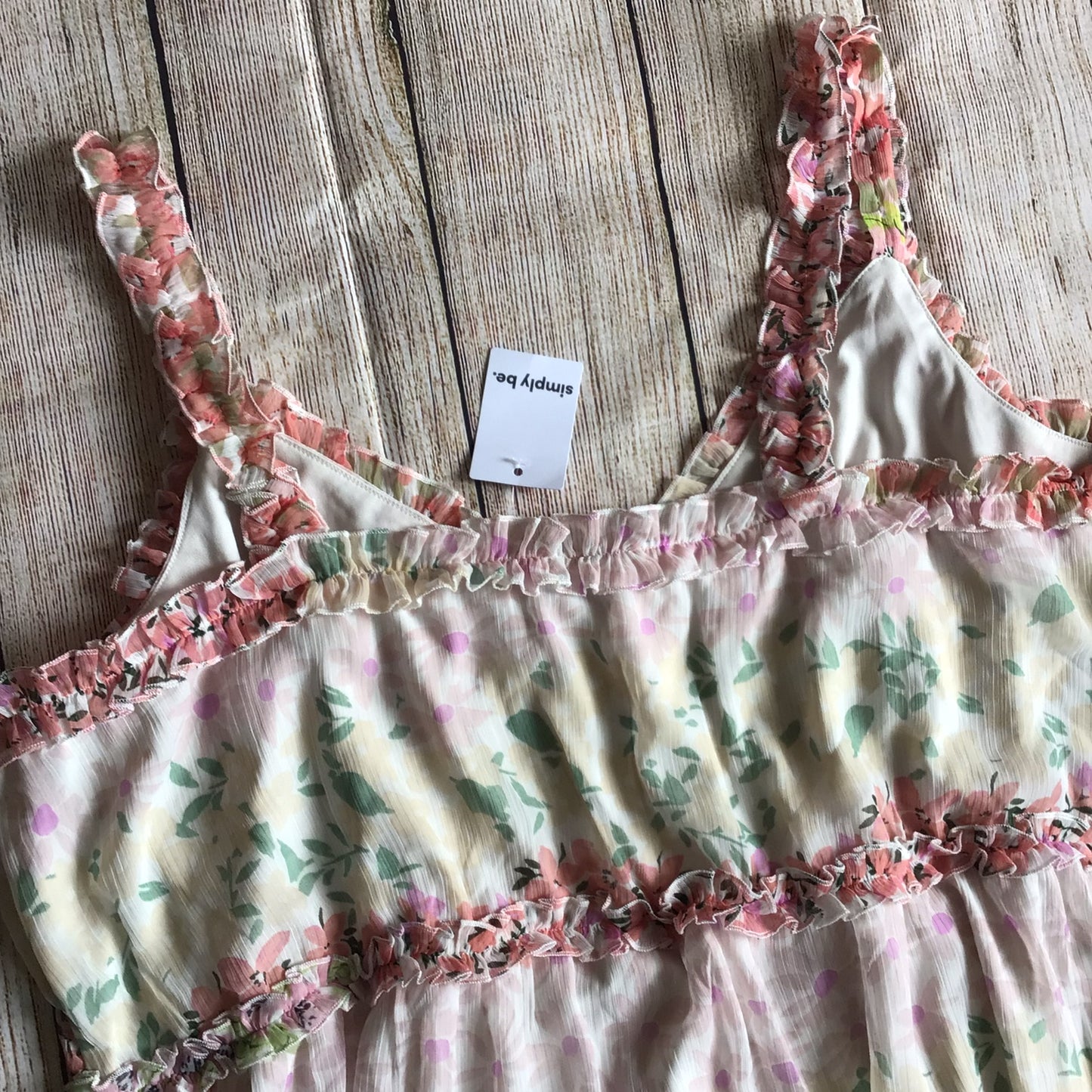 BNWT Simply Be Pale Pink Green Yellow Floral Print Frill Dress Size 22 UK