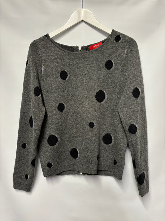 Derhy Grey Polka Dot Knit Jumper with Zip Back Medium