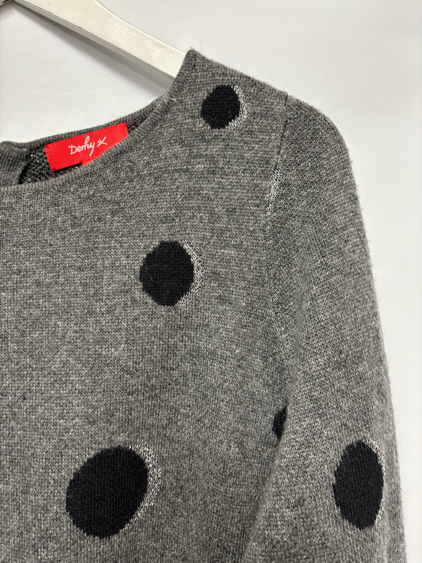 Derhy Grey Polka Dot Knit Jumper with Zip Back Medium