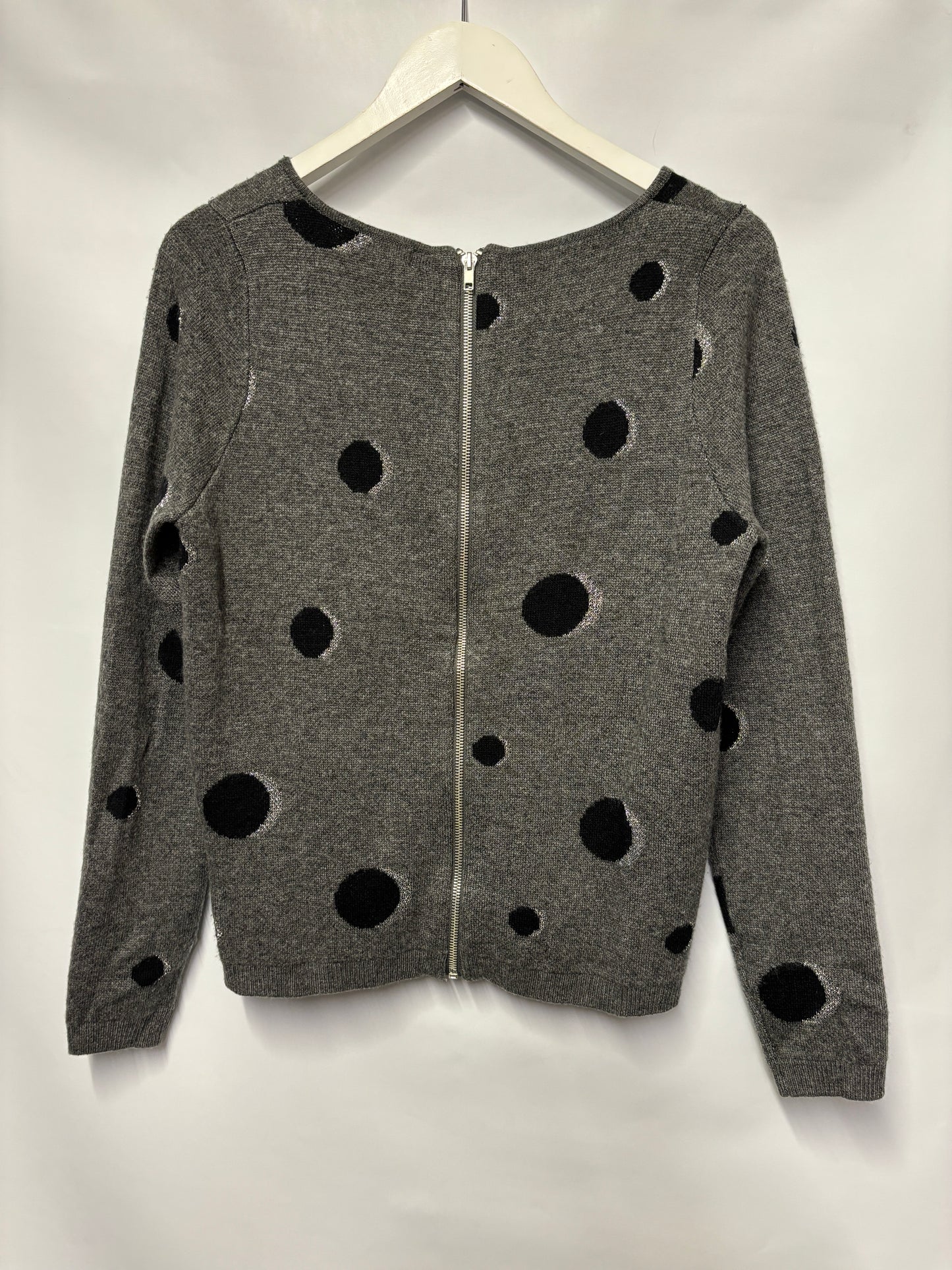 Derhy Grey Polka Dot Knit Jumper with Zip Back Medium