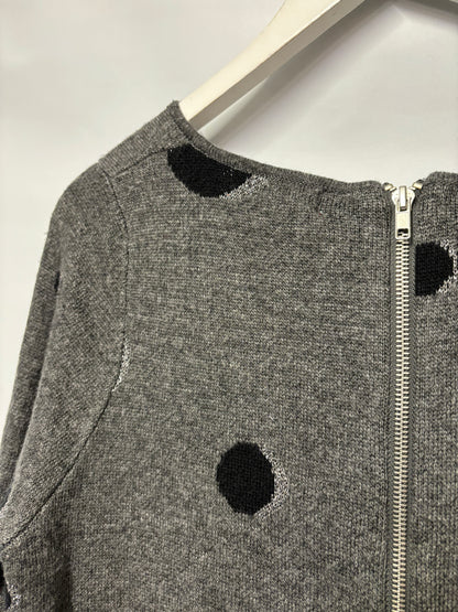 Derhy Grey Polka Dot Knit Jumper with Zip Back Medium