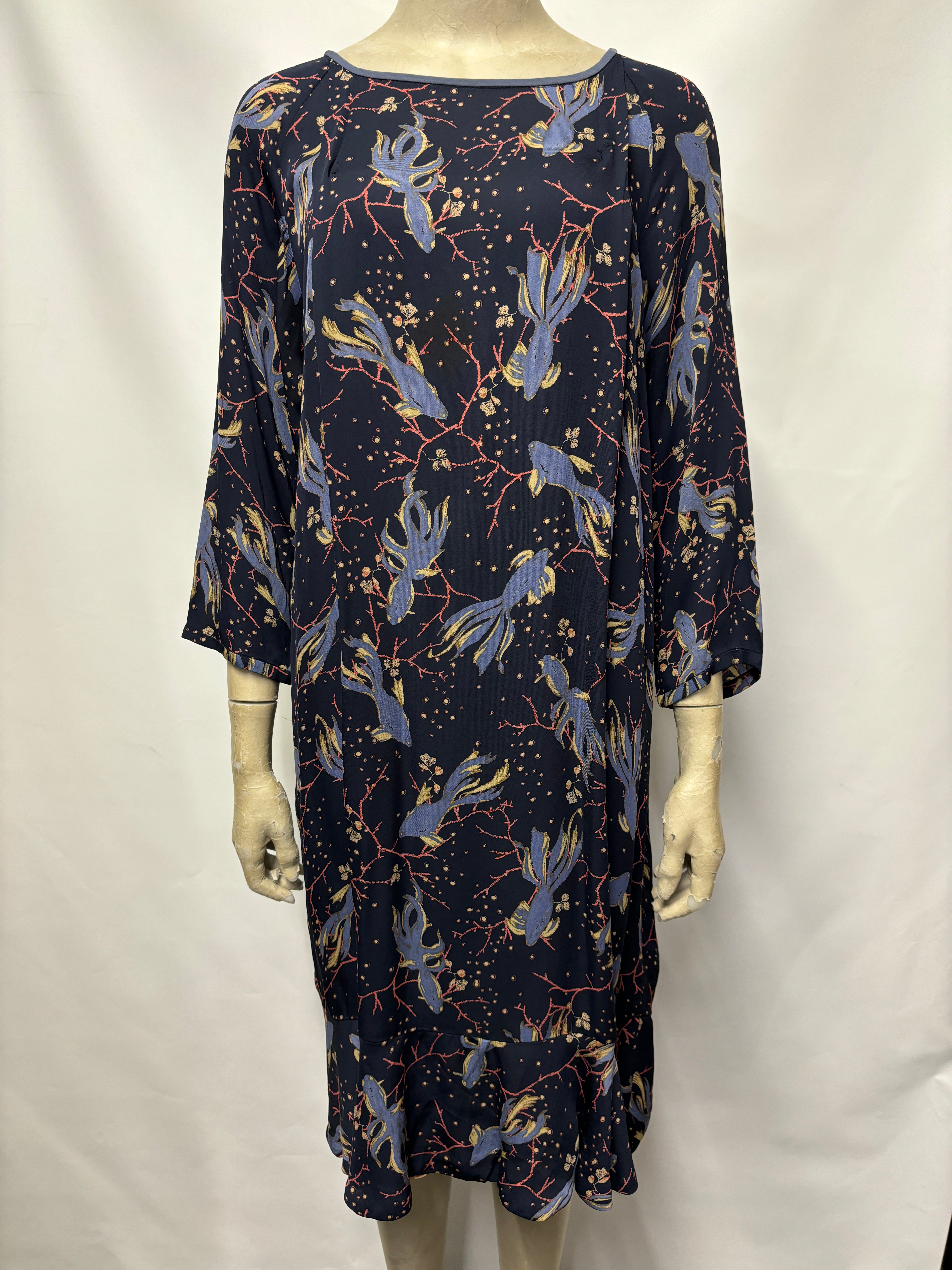 Noa Noa Navy Fish Print Mid Length Dress 12 40