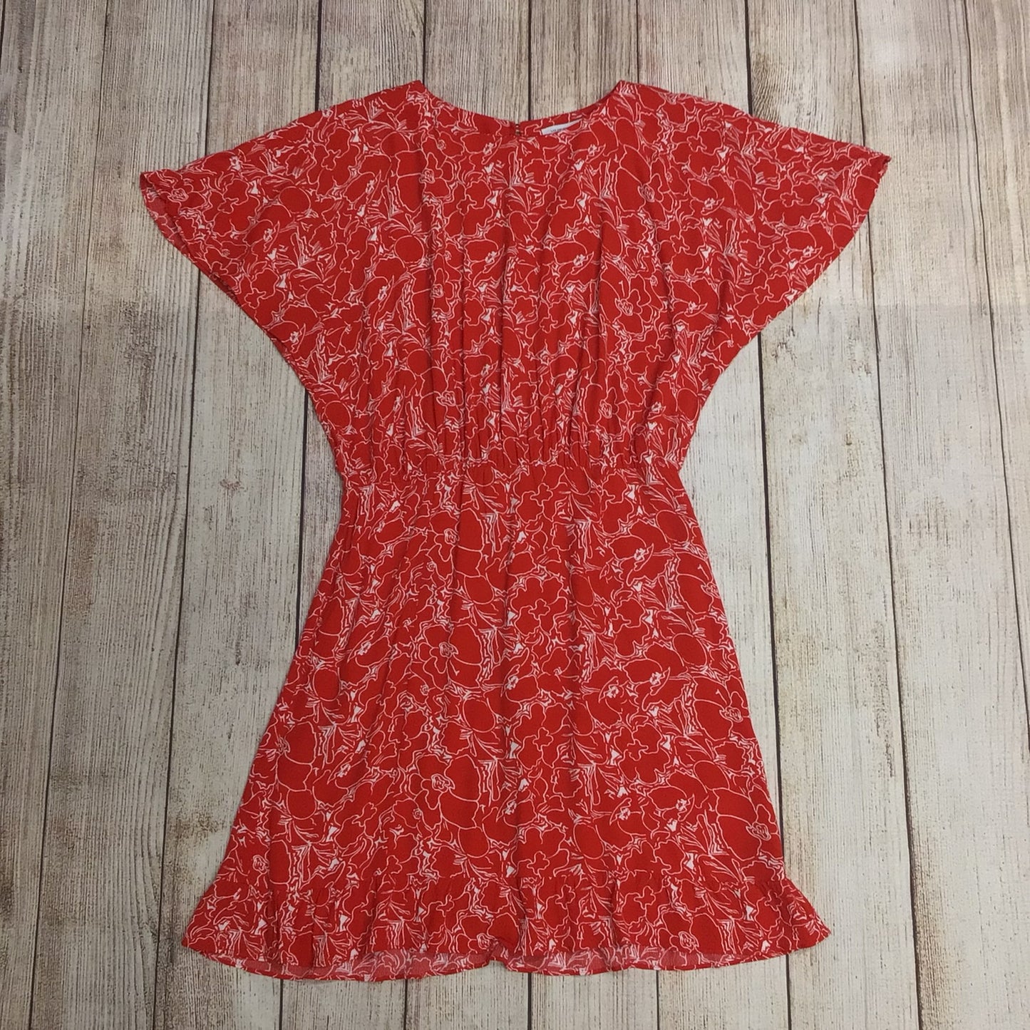 & Other Stories LA Atelier Red Batwing Sleeve Ruffle Hem Mini Dress Size 10