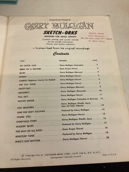 Gerry Mulligan Book No 2 Sketch-Orks Designed For Small Groups