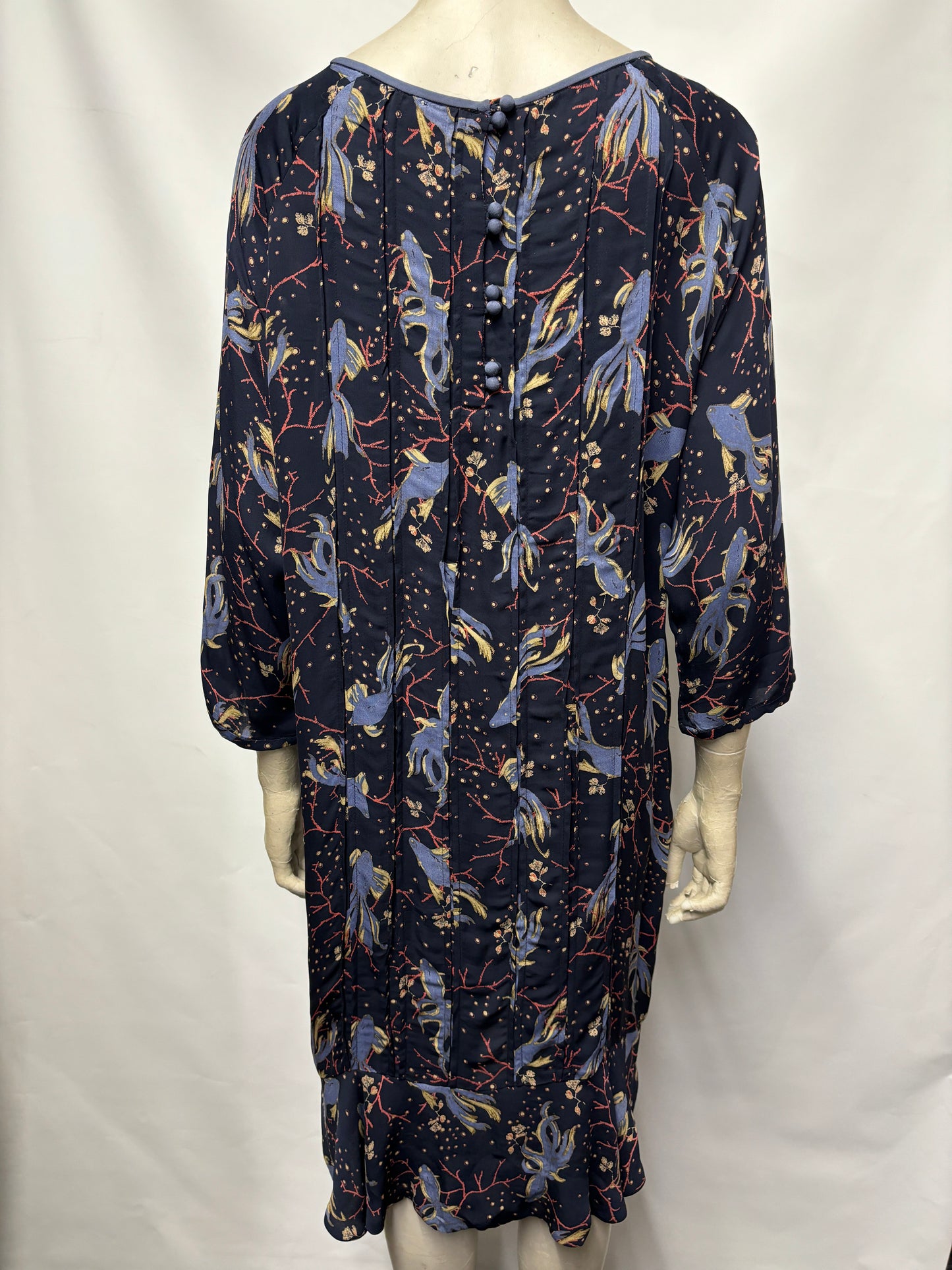 Noa Noa Navy Fish Print Mid Length Dress 12/40