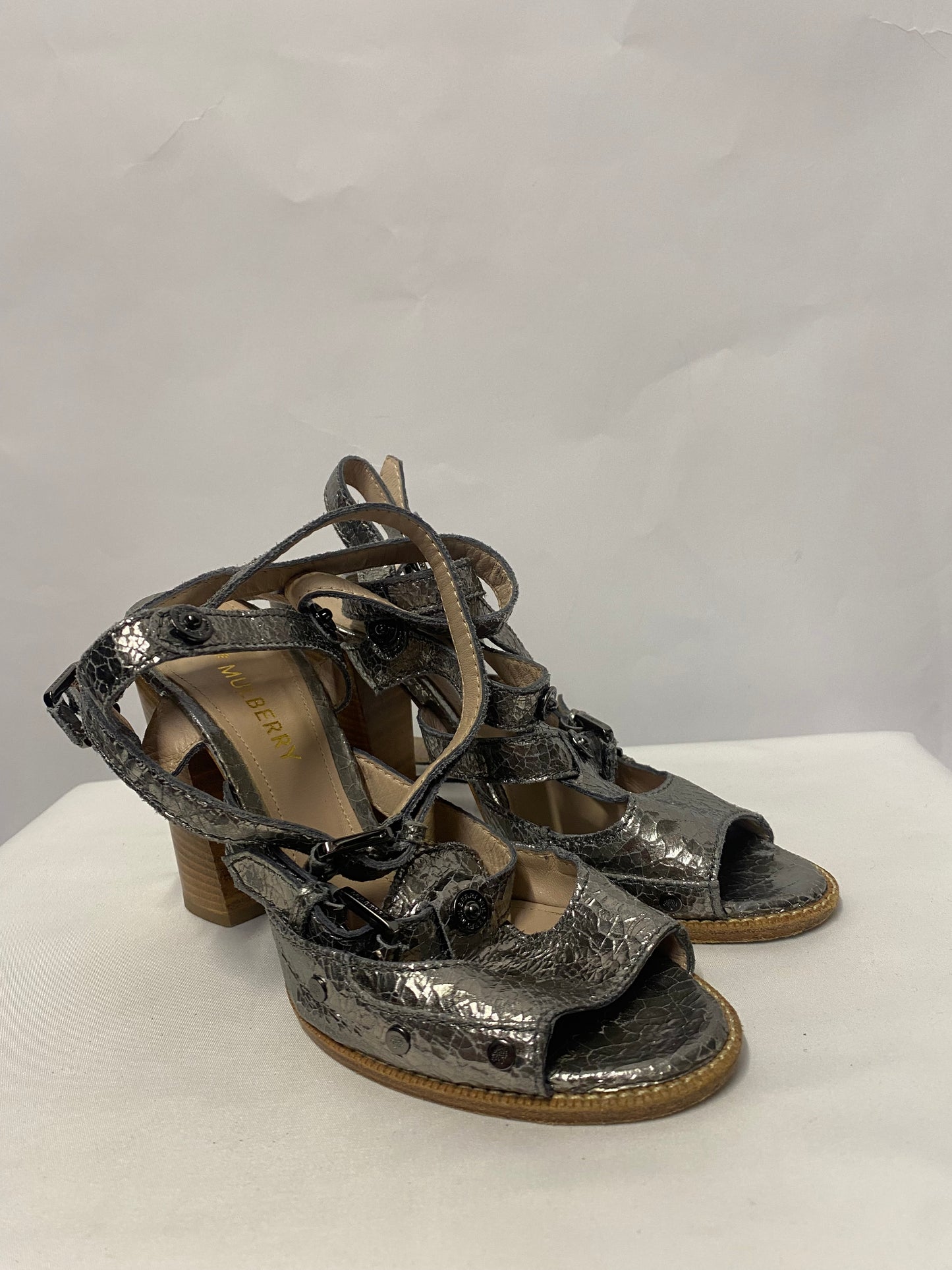 Mulberry Roxanne Silver Cracked Wrap Around Heels 5