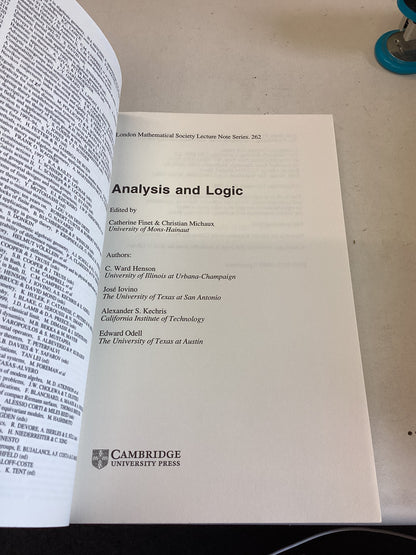 London Mathematical Society Lecture Notes Series 262 Analysis and Logic