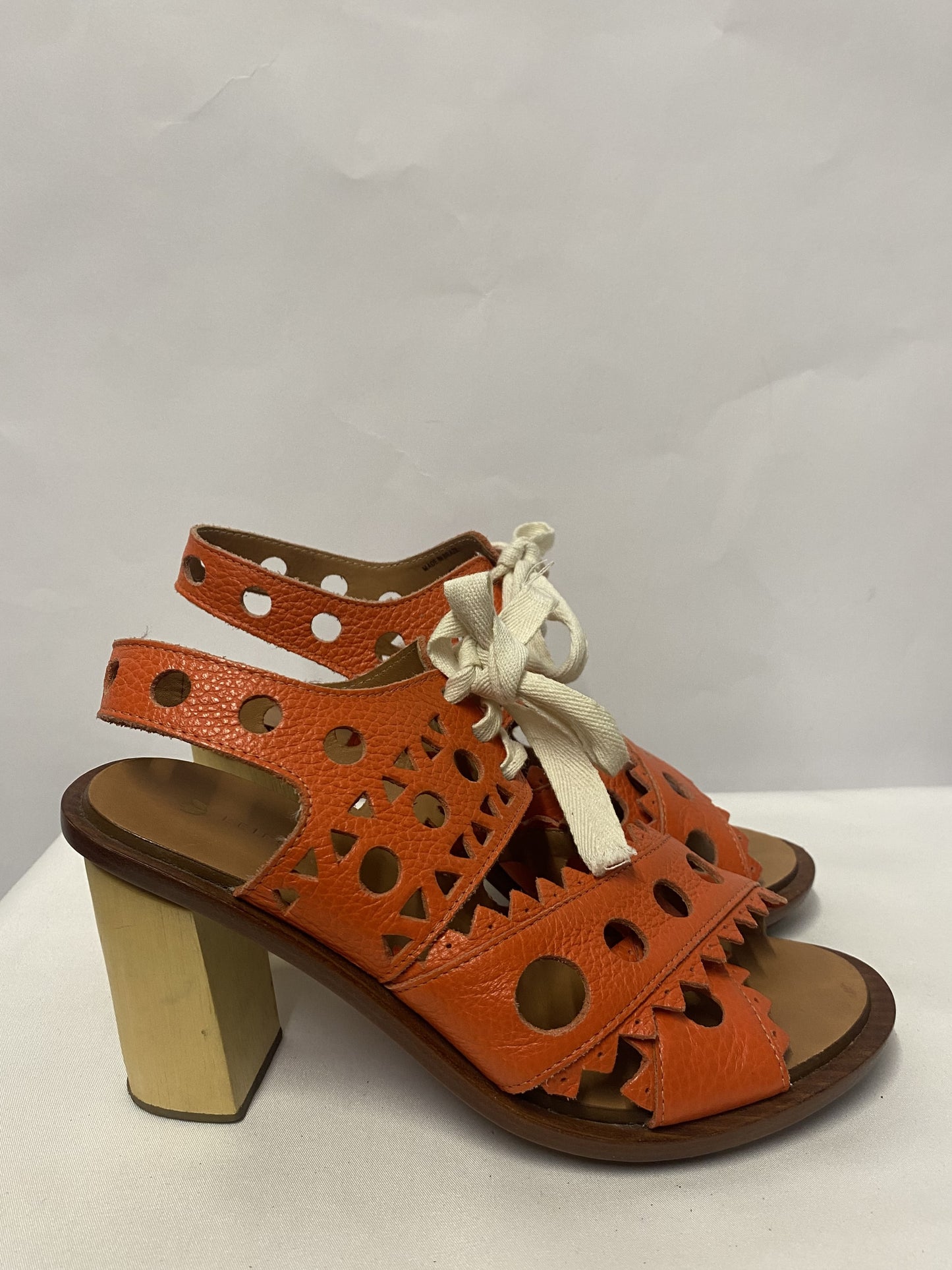 Leifsdottir Orange Lazer Cut Wooden Heel Shoes 3