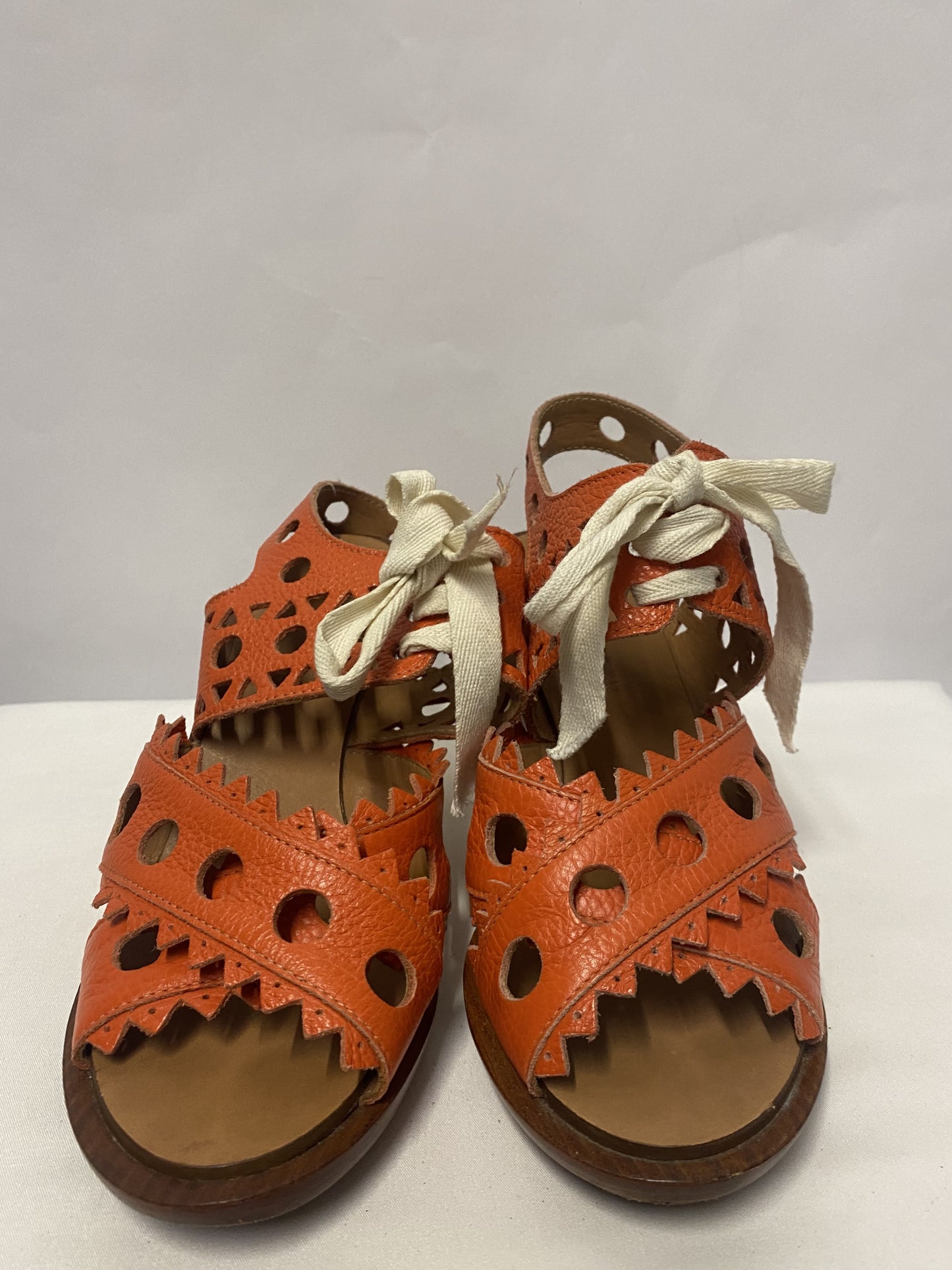 Leifsdottir Orange Lazer Cut Wooden Heel Shoes 3